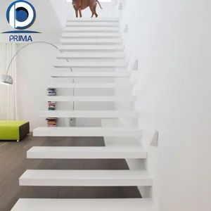Floating Staircase with Wood Tread Invisible Stringer Straight Stairs Modern Home Use Floating Stairs Indoor - Shenzhen Prima Industry Co., Ltd. - China