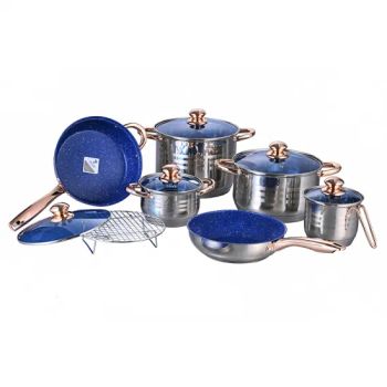 10PCS Stainless Steel Cookware Set with Golden Handles and Blue Glass Lid, Metal Pots and Fry Pans, South American Induction Kitchenware for Any Cooktops - Jiangmen Tuohui Metal Products Co., Ltd. - China