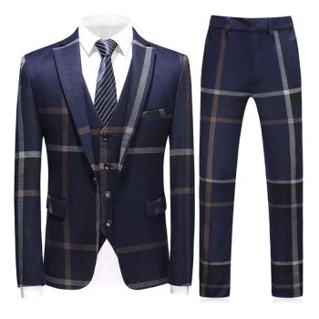 Mature Mens Suits 3 Piece Check Plaid Suit - Shandong Renoir Apparel Co., Ltd. - China
