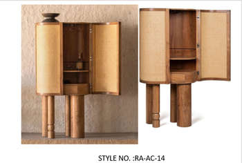 BAR CABINET Material Acacia Wood, Iron, Rattan Cane - RAJPUTARTS - India