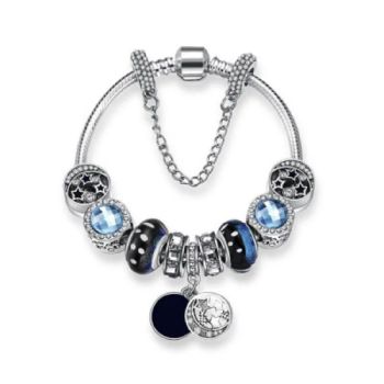 Silver-Tone Glass/Crystal Beads Charm Bracelet Star Charm Blue Black Half Moon Dangling Charm Esg13592 - Ningbo Easyget Co., Ltd. - China