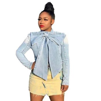 Wholesale Latest Design Autumn Plus Size Solid Color Bow 2020 Womens Fall Jean Jacket Women - Jinjiang Superstarer Import & Export Co., Ltd. - China