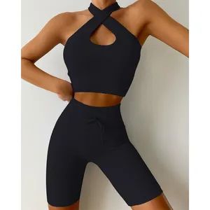 Ribbed Cross Straps Gym Wear Outdoor Jogging Suit Cycling Yoga Sports Wear - Putian Deyang Trading Co., Ltd. - China
