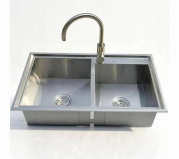 Stainless Steel Double Bowl Kitchen Sink Shape Round Height 34 Inches Length 42 Inches Color Sleek Silver Height (in feet) 2 - Sri Sapthagiri Catering Equipments - India