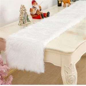 Luxury Christmas Decorations White Faux Fur Table Runner Christmas Party Table Decorations - Skylark Network Co., Ltd. - China