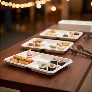 Bagasse Plant Fiber Based Biodegradable Disposable Food Containers Paper Plates Bagasse Packaging Trays - Changzhou Bio Hotel Supplies Co., Ltd. - China