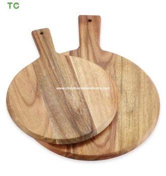 Wholesale Round Acacia Wood Cutting Board/Pizza Peel/Serving Tray Paddle Serving Boards with Handle for Pizzas Bread Baking, Fruits, Vegetables, Cheese - XIAMEN TWO CITY IMP AND EXP CO., LTD. - China
