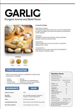 Dehydrated Spices Texture Consistent Flavor Profile Bold Allicin Content High Moisture Content <10% Color Off-white To Light - Wiztec Food Solutions - Pakistan