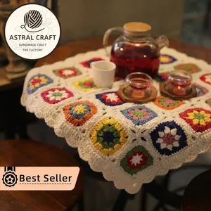 Nordic Country Rustic Crochet Blanket Farmhouse Plaid Flower Table Runner Teapot Pad Coaster Set - Shantou Tianshangxing Crafts Processing Factory - China
