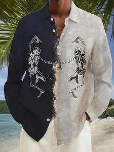 Halloween Print Mens Stripe Shirt Long-Sleeved Print Casual Shirts Wholesale - Wujiang Hailihong Textile Co., Ltd. - China