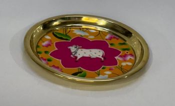 Brass Pichwai Plate - Corporate Gift (20 cm) Shape Round Pattern Plain Diameter 20 cm No. of Piece 6 Usage Corporate - Decorative Handicrafts - India