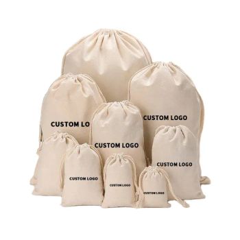 Customized Logo Printed Eco-Friendly Organic Plain Cotton Bags Promotional White Packaging Canvas Drawstring Bags - Sichuan Fennidi Trading Co., Ltd - China