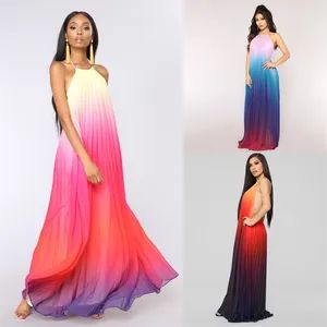 New Arrivals Women Clothing Casual Dresses Elegant Colorful Printed Stripe Chiffon Dress - Shenzhen Zhuo Ya Qi Clothing Trading Co., Ltd. - China