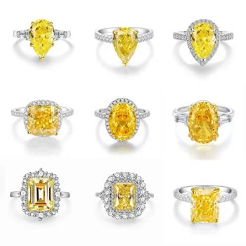 925 Sterling Sliver Ring Fashion Shining Diamond Rings Yellow Gemstone CZ Jewelry Set Wedding Party Rings - Putian Chengqiu Hui Trading Co., Ltd. - China