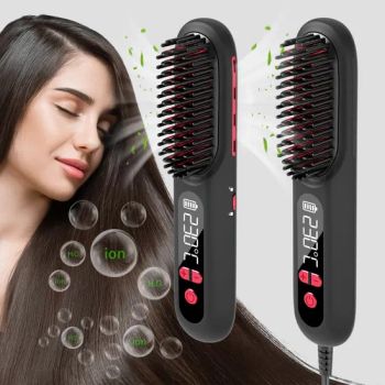 Portable USB Cordless Hair Straightener Brush Negative Ion Hot Air Mini Electric Hair Straightener Comb - Shandong Eledeep Bio Tech Co., Ltd. - China
