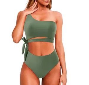 Wholesale Beach Bikinis Set New Design Beachwear High Waist Bikini Set One Shoulder Swimwear - Xiamen Arcadia-Sport Trading Co., Ltd. - China