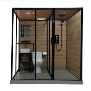 Modern Integrated Bathroom with Sliding Front and Side Doors, Aluminum Alloy Frame, Tempered Glass Panels, and Imitation Stone Chassis Shower Room - Nan'an Fanghong Import and Export Co., Ltd - China