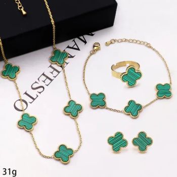 4PCS/Set Luxury Accessory 18K Gold Plating Stainless Steel Fashion Clover Jewelry Sets with Ring for Women - Fujian Junqing Trade Co., Ltd. - China