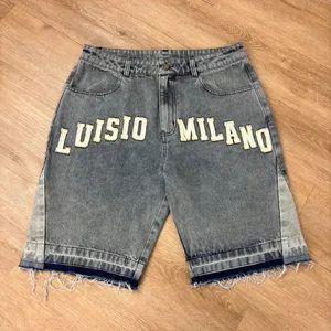 Topshow Streetwear Custom Embroidered Patches Logo Raw Hem Jorts Cut Edge Denim Shorts Distressed Streetwear Jean Shorts for Men - Market Union Co. Ltd. - China