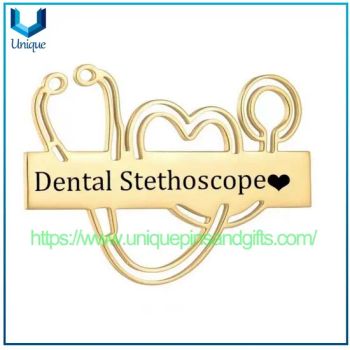 Custom Gold 3D Flashing Magnetic Stethoscope Brooch 22x18mm Unique 1Y - Dongguan Unique Pins & Gifts Co., Ltd. - China