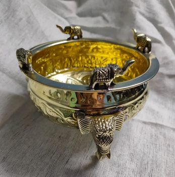 Round Golden Brass Elephant Urli, For Home Decor Shape Round Diameter 6” Color Golden Material Brass Finish Polished Design Elephant - Inra International - India