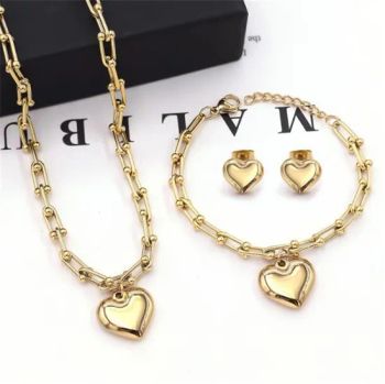 Iced out Diamond Pendant Necklaces Big Cuban Chain Men's 18K Gold Plated Famous Brand Love 316 Stainless Steel Jewelry Set for Women - Fujian Junqing Trade Co., Ltd. - China