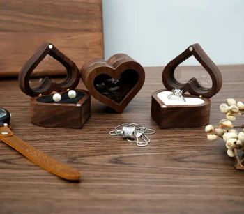 Custom Solid Wood Love Ring Box Jewelry Storage and Packaging Wedding Anniversary Valentine's Day Gift Engraved Name Logo Handmade Products - Anhui Yuxing Import and Export Co. , Ltd. - China