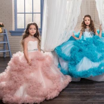 Girls Pageant Platform Prom Ball Gown Ruffle Flower Girl Dresses N83 - Suzhou Leader Apparel Co., Ltd. - China