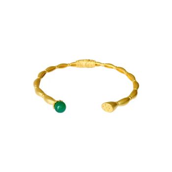 Lotus Root and Lotus Flower Placer Gold Jewelry Green Crystal Opening Bangle - YIWU JINYE IMPORT AND EXPORT CO., LTD - China