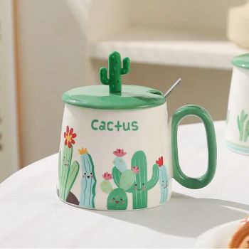 New Design Cactus Ceramic Coffee Mug with Lid Cute Milk Cup - Nanan Unicome Gift Co., Ltd - China