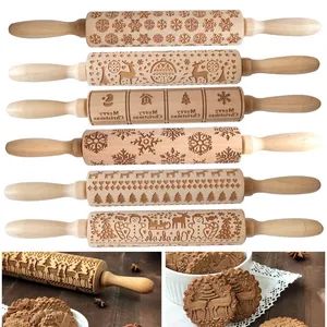 Wood Textured Rolling Pin Christmas Fondant Cookie Cake Decorating Tools Kitchen Pattern Embossing Roller - Tianjin Huayu Technology & Trade Co., Ltd - China