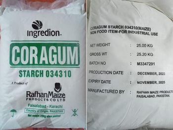 Coragum Maize Corn Starch 034310 PH Range 4.5 To 5.5 Minimum Moisture Percentage 10% Maximum Moisture Percentage 65% Certification PSFTA Certificate Issued By - Rafhan Miaze Pakistan - Pakistan