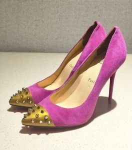 Plus-Size Cl High Heels, Fuchsia, Gold Studs, 9cm Heel, Pointed Toe Design, Makes Legs Look Slimmer Strappy Shoes High Heels Women's Sandals - Putian Qiangju Department Store - China