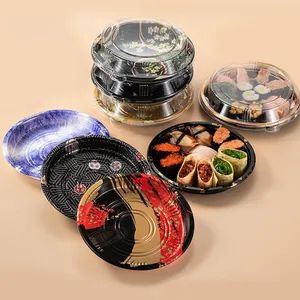 Custom Plastic Sushi Tray Disposable Containers Take Away Round Sushi Plastic Tray with Clear Lid - Fujian Longyi Plastic Products Co., Ltd. - China