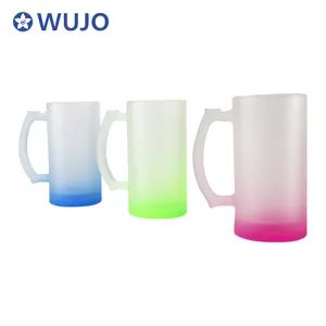 Wujo Sublimation Frosted Glass Stein Colorful 16oz Sublimation Glass Beer Mugs - Hunan Huihong Economic Trading Co., Ltd. - China