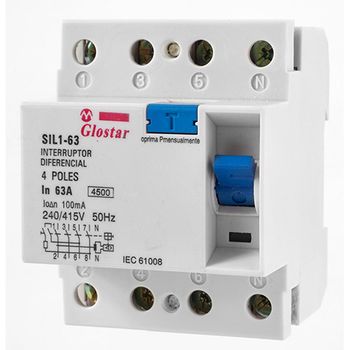 Glostar 63A 30 MA RCCB Brand Glostar Frequency 50 Hz Senstivity 100mA Voltage 220-230V Number Of Poles 4 Rated Current - Mega Switch Gear - India