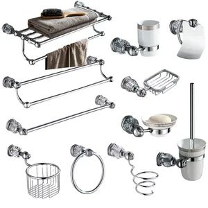 Silver Polished Bathroom Hardware Set Solid Brass Crystal Bathroom Accessories - Jiangmen Anruiqi Kitchen and Bathroom Co., Ltd. - China