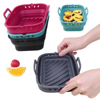 2 PCS Dual Rectangle Microwave Oven Safe Non-Stick Foldable Silicone Bakeware Air Fryer Basket Silicon Liners with Holes - Shenzhen Hewang Silicone Product Co., Ltd. - China