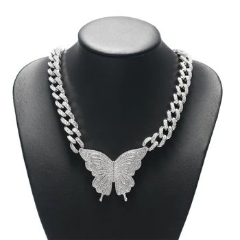 Fashion Butterfly Chain Iced out Cuban Link Chain Butterfly Necklace Womens Chocker Hip Hop Jewelry Ice Jewellery - Lotusland Ltd - China