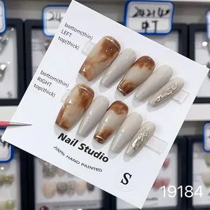 Best Selling Artificial Long Designed Custom Nude Grey French Tips Luxury Handmade Soft Gel Nail Tip Faux Super Thick Reusable Han - Cosson Industry & Trade Co., Ltd - China