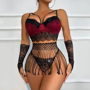 Tassel Lace Lace Suspender Three-Piece Set Sexy Lingerie Size S Model NO. WH-290 Origin Guangdong Material Polyester Pattern Not - Qingyuan Meihua Clothing Co., Ltd. - China