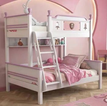 Modern Children Kids Girls Wooden Bunk Bed Stairs Princess Pink Kids Double Bed with Storage - Foshan Sun Gold Furniture Co., Ltd. - China