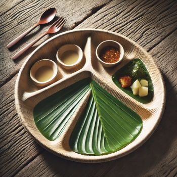 Areca Leaf Plates Material Areca Palm Leaves Texture Natural With Visible Leaf Veins Heat Resistance Microwave-safe And - KMGG GLOBAL EXIM - India