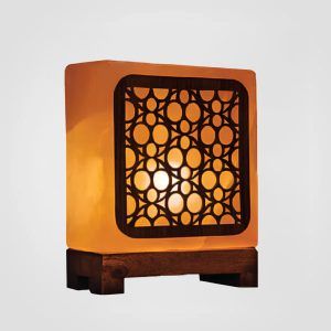 Himalayan Rock Salt Lamp Wooden Sheet Light Color Amber Glow Design Feature Sculpted 3d Wooden Sheet Artistry Material Himalayan Salt Crystals And 3d Wooden - Patel & Sons - Pakistan