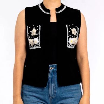 Womens Handmade Three-Dimensional Crocheted Flowers Beaded Sleeveless Sweater Vest Summer Cardigan - Spring Fashion Co., Ltd - China
