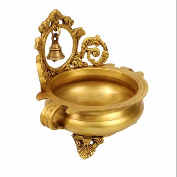 Golden Round Carved Brass Urli, For Home Shape Round Color Golden Design Carved Material Brass Capacity 500 ml Diameter 7.6 - Spillbox Innovation LLP - India