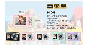 DC06S Dual Screen Digital Camera Digital Zoom 18x Flash Available Yes Product Weight 102g Charging Port Usb-c Lens Type Auto - SPRITEGROUP - China