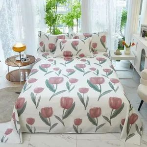 100% Cotton Home Textile 2 Pillowcases Floral Printed Bed Linen Flat/Fitted Sheet White Bedding Set Manufacture Price Wholesale Bed Sheets - Chengdu Molee Textile Co., Ltd. - China