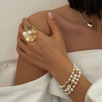 Jewelry Stainless Steel Pearl Open Ring Premium Feeling Finger Ring Ins Hand Jewelry Europe and The United States Exaggerated Rings - Market Union Co. Ltd. - China