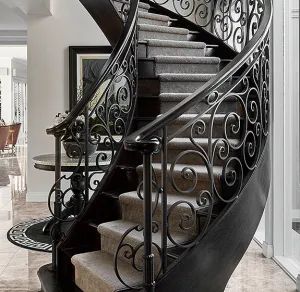 Cast Iron Railing Curved Staircase with Wood Tread Metal Structure Spiral Stairs - Double Building Materials Co., Ltd. - China